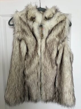 Faux Fur Vest in Cream & Gray - Women's Sleeveless Coat